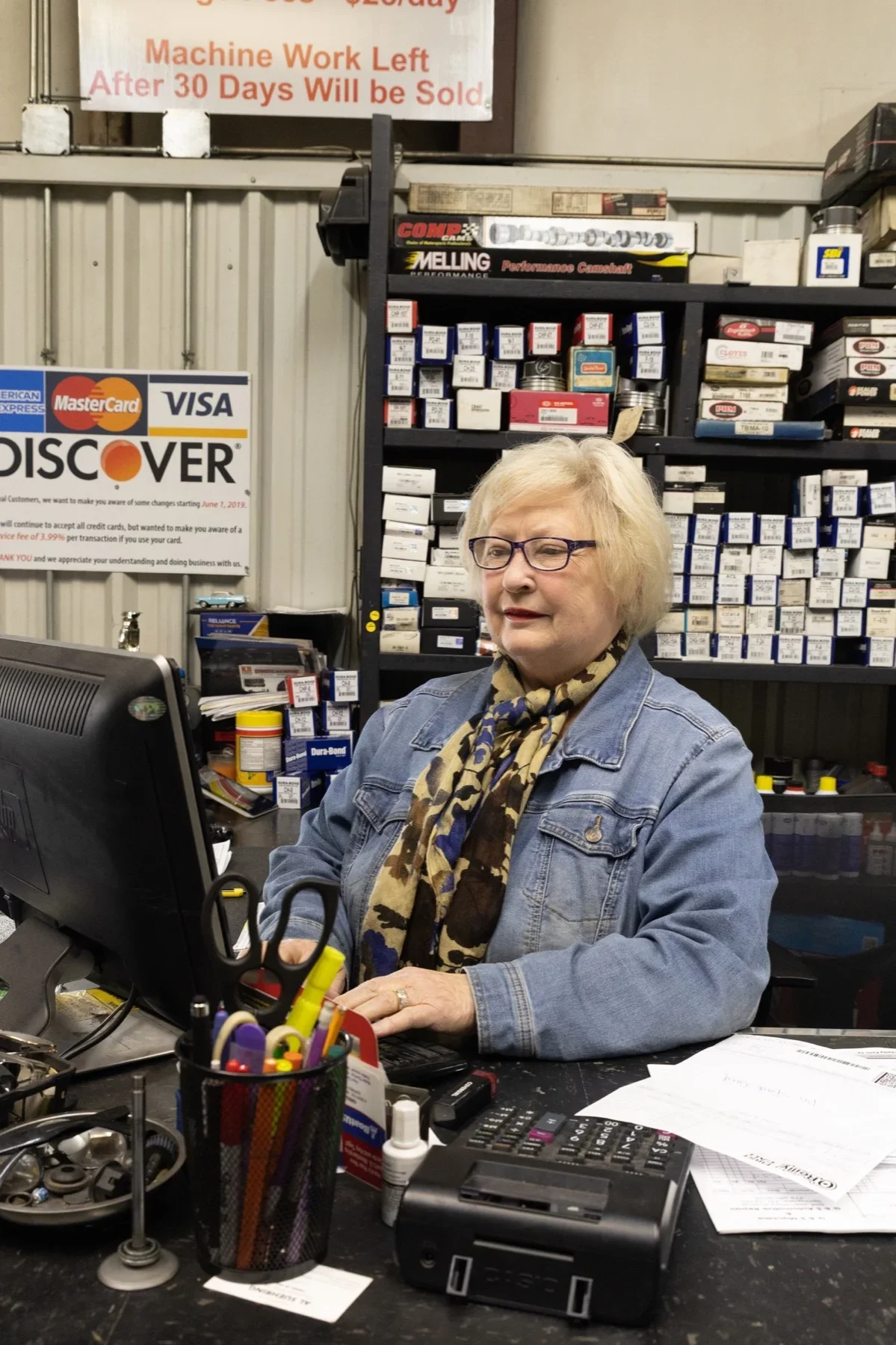 Beverly managing front desk operations at G&S Machine Shop