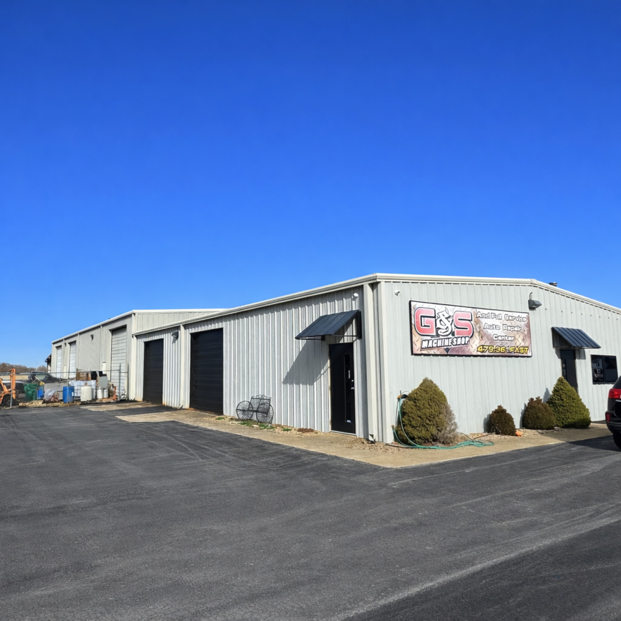 Wide exterior view of G&S Machine Shop facility in Springdale Arkansas