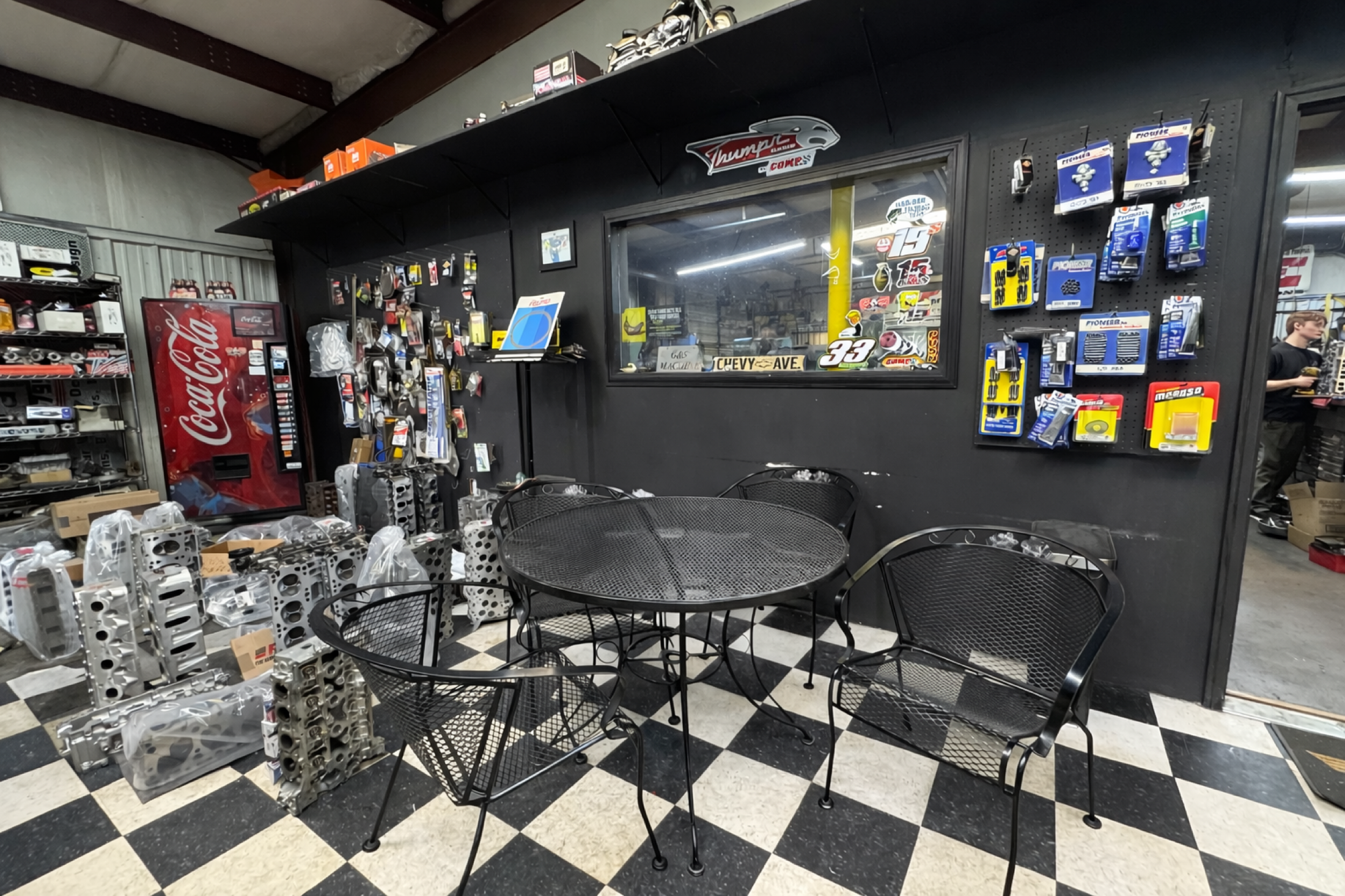 Lobby seating area inside G&S Machine Shop in Springdale, Arkansas
